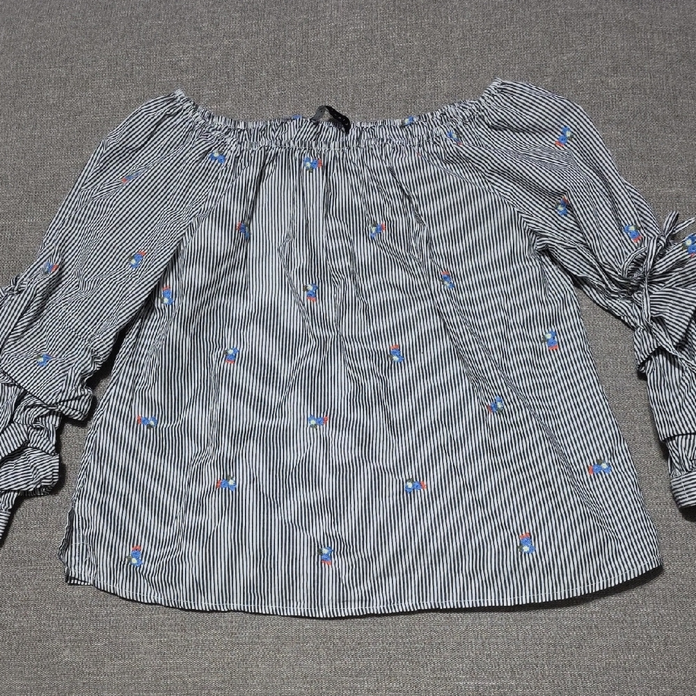Sanctuary Black and White Striped Top with Embroidery